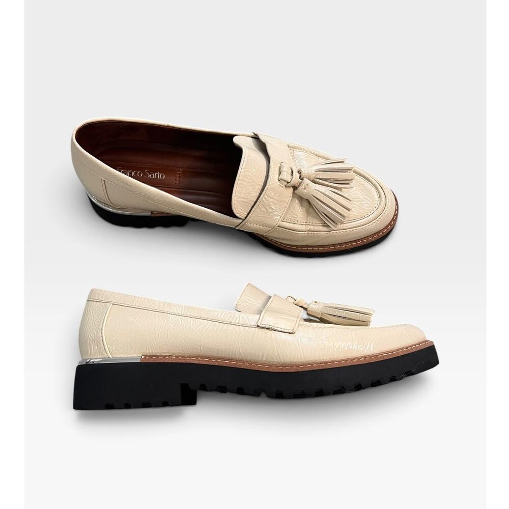 Franco Sarto Chunky Lug Sole Tassel Heeled Platform Loafer Metal Accent Size 8.5